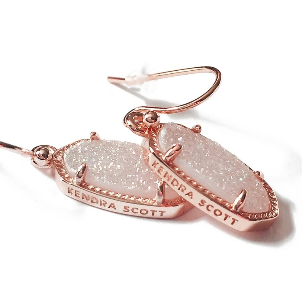 NWT Kendra Scott Lee Iridescent Drusy Quartz Rose Gold Earrings